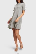 Women Esprit Medium Grey Pleated peplum dress Dresses XF4444487