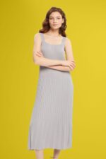 Women Esprit Medium Grey Pleated strap dress Dresses XF4444490