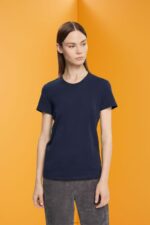 Women Esprit Navy Cotton crewneck t-shirt T-Shirts XF4444459