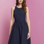 Women Esprit Navy Cotton Midi Dress Dresses XF4444185