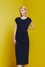 Women Esprit Navy Drawstring Crepe Midi Dress Dresses XF444451