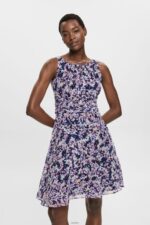 Women Esprit Navy Floral Recycled: Chiffon dress with a gathered waist Dresses XF444468