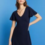 Women Esprit Navy Jersey dress with bell sleeves Dresses XF444464