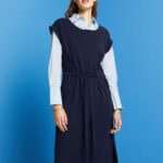 Women Esprit Navy Jersey midi dress with a tie belt Dresses XF444463