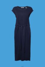 Women Esprit Navy Jersey midi dress with a tie belt Dresses XF444463 - Image 5