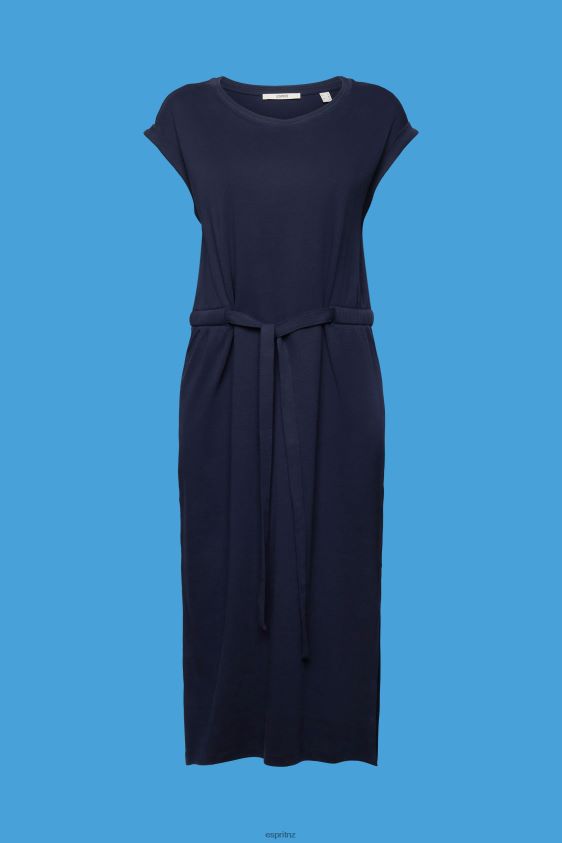 Women Esprit Navy Jersey midi dress with a tie belt Dresses XF444463 - Image 5