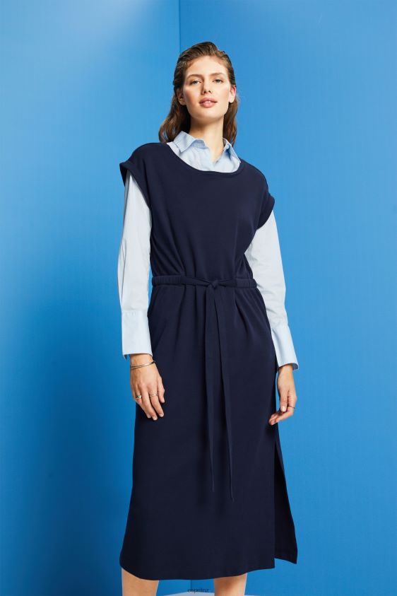 Women Esprit Navy Jersey midi dress with a tie belt Dresses XF444463 - Image 1