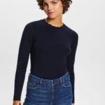 Women Esprit Navy Long sleeve top with a scalloped neck Long Sleeve XF444433