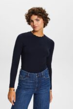 Women Esprit Navy Long sleeve top with a scalloped neck Long Sleeve XF444433