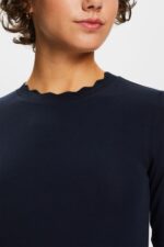 Women Esprit Navy Long sleeve top with a scalloped neck Long Sleeve XF444433 - Image 3