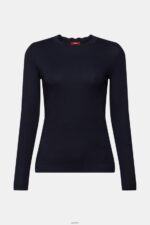 Women Esprit Navy Long sleeve top with a scalloped neck Long Sleeve XF444433 - Image 5