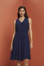 Women Esprit Navy Mini dress with a smocked waist Dresses XF4444228