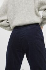 Women Esprit Navy Mom fit cord trousers Trousers & Pants XF4444253 - Image 3