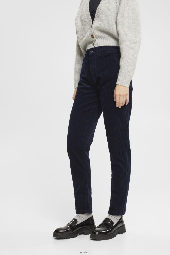 Women Esprit Navy Mom fit cord trousers Trousers & Pants XF4444253 - Image 1