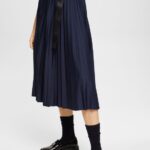 Women Esprit Navy Pleated skirt with belt Skirts XF4444548