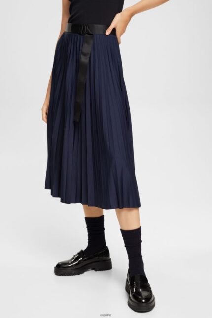 Women Esprit Navy Pleated skirt with belt Skirts XF4444548