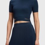 Women Esprit Navy Pleated top Sweaters XF4444378