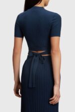 Women Esprit Navy Pleated top Sweaters XF4444378 - Image 3