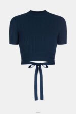 Women Esprit Navy Pleated top Sweaters XF4444378 - Image 6