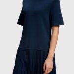 Women Esprit Navy Pretty Pleats Frill Hem Dress Dresses XF4444470