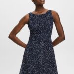 Women Esprit Navy Recycled: Chiffon dress with a gathered waist Dresses XF444467