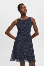 Women Esprit Navy Recycled: Chiffon dress with a gathered waist Dresses XF444467