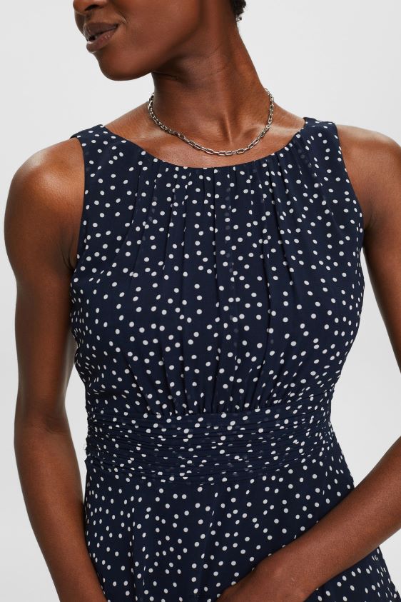 Women Esprit Navy Recycled: Chiffon dress with a gathered waist Dresses XF444467 - Image 3