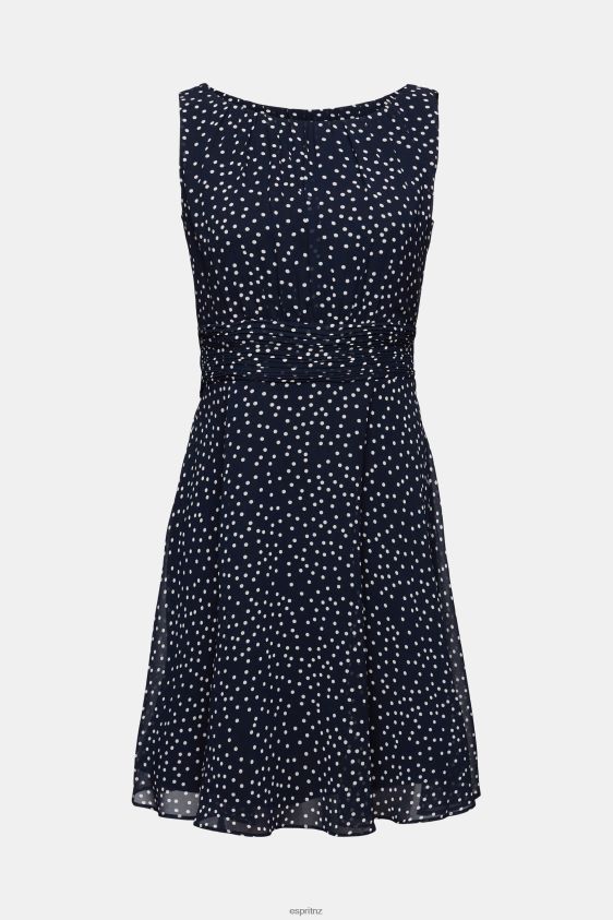 Women Esprit Navy Recycled: Chiffon dress with a gathered waist Dresses XF444467 - Image 5