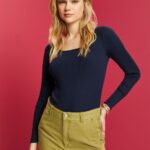 Women Esprit Navy Ribbed long sleeve top Long Sleeve XF444490