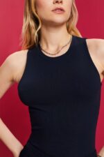 Women Esprit Navy Ribbed tank top Tank XF4444304 - Image 3