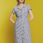 Women Esprit Navy Seersucker shirt dress, 100% cotton Dresses XF4444179