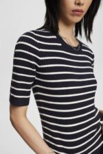 Women Esprit Navy Short-sleeved ribbed sweater Sweaters XF4444319 - Image 3