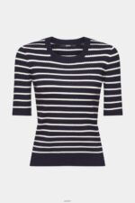 Women Esprit Navy Short-sleeved ribbed sweater Sweaters XF4444319 - Image 5