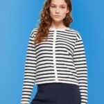 Women Esprit Navy Striped cardigan Sweaters XF4444448