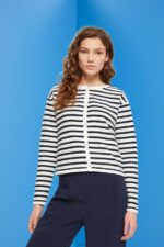 Women Esprit Navy Striped cardigan Sweaters XF4444448
