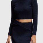 Women Esprit Navy Twisted back metallic sweater Sweaters XF4444358