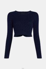 Women Esprit Navy Twisted back metallic sweater Sweaters XF4444358 - Image 4