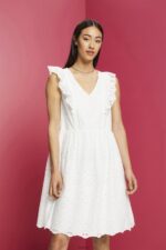 Women Esprit Off White Cotton lace dress Dresses XF4444191