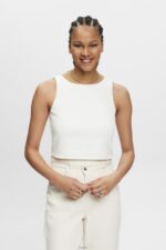 Women Esprit Off White Cropped sleeveless blouse Blouses XF4444308