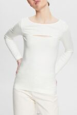 Women Esprit Off White Cut-out top Long Sleeve XF4444531
