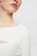 Women Esprit Off White Cut-out top Long Sleeve XF4444531 - Image 3