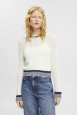 Women Esprit Off White Organic cotton structured jumper Sweaters XF4444275