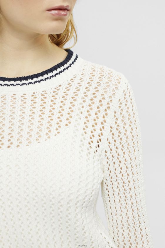 Women Esprit Off White Organic cotton structured jumper Sweaters XF4444275 - Image 3