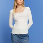 Women Esprit Off White Ribbed long sleeve top Long Sleeve XF444489