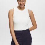 Women Esprit Off White Ribbed tank top Tank XF4444301
