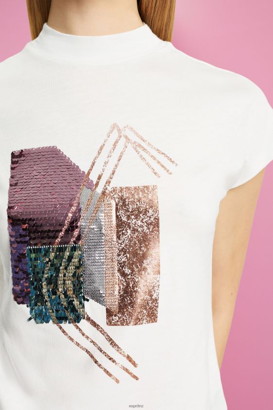 Women Esprit Off White Sequin applique t-shirt, TENCEL T-Shirts XF4444399 - Image 3