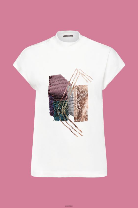 Women Esprit Off White Sequin applique t-shirt, TENCEL T-Shirts XF4444399 - Image 5