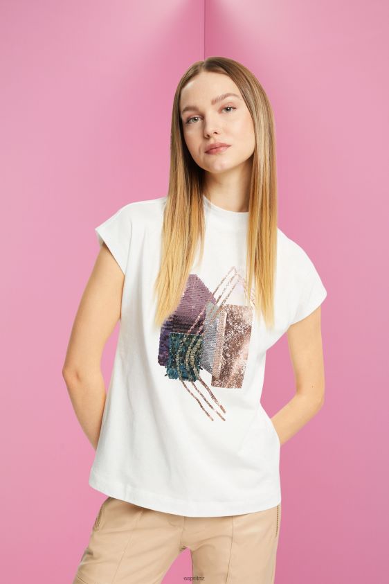 Women Esprit Off White Sequin applique t-shirt, TENCEL T-Shirts XF4444399 - Image 1