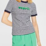 Women Esprit Off White Striped logo t-shirt T-Shirts XF4444537