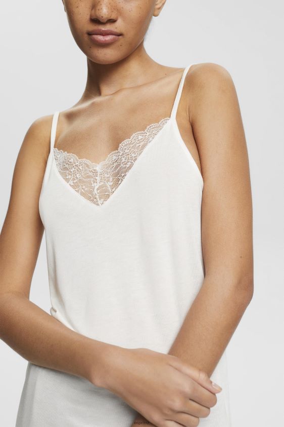 Women Esprit Off White Top with lace, LENZING ECOVERO Top XF4444243 - Image 3